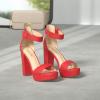 DREAM PAIRS Women’s Hi-lo Heeled Sandal(Red/Suede)