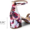 DREAM PAIRS Womens Low-Chunk Low Heel Pump Sandal(Floral)