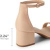DREAM PAIRS Womens Low-Chunk Low Heel Pump Sandal(Nude-suede)