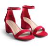 DREAM PAIRS Womens Low-Chunk Low Heel Pump Sandal(Red/Suede)