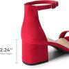 DREAM PAIRS Womens Low-Chunk Low Heel Pump Sandal(Red/Suede)