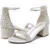 DREAM PAIRS Womens Low-Chunk Low Heel Pump Sandal(Silver/Rhinestone)