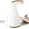 DREAM PAIRS Womens Low-Chunk Low Heel Pump Sandal(White/Pu)