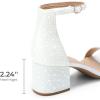 DREAM PAIRS Womens Low-Chunk Low Heel Pump Sandal(White-pearl)
