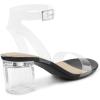 DREAM PAIRS Women’s Open Toe Ankle Strap Low Block Chunky Heels Sandals Party Dress Pumps Shoes(Black/Clear)