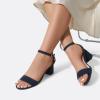 DREAM PAIRS Women’s Open Toe Ankle Strap Low Block Chunky Heels Sandals Party Dress Pumps Shoes(Navy/Suede)