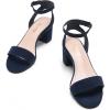 DREAM PAIRS Women’s Open Toe Ankle Strap Low Block Chunky Heels Sandals Party Dress Pumps Shoes(Navy/Suede)