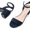 DREAM PAIRS Women’s Open Toe Ankle Strap Low Block Chunky Heels Sandals Party Dress Pumps Shoes(Navy/Suede)