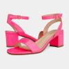 DREAM PAIRS Women’s Open Toe Ankle Strap Low Block Chunky Heels Sandals Party Dress Pumps Shoes(Neon/Pink/Pu)