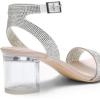 DREAM PAIRS Women’s Open Toe Ankle Strap Low Block Chunky Heels Sandals Party Dress Pumps Shoes(Nude/Clear-rhinestone)