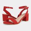 DREAM PAIRS Women’s Open Toe Ankle Strap Low Block Chunky Heels Sandals Party Dress Pumps Shoes(Red/Suede)