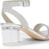 DREAM PAIRS Women’s Open Toe Ankle Strap Low Block Chunky Heels Sandals Party Dress Pumps Shoes(Silver/Clear-rhinestone)