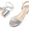 DREAM PAIRS Women’s Open Toe Ankle Strap Low Block Chunky Heels Sandals Party Dress Pumps Shoes(Silver/Glitter)
