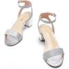 DREAM PAIRS Women’s Open Toe Ankle Strap Low Block Chunky Heels Sandals Party Dress Pumps Shoes(Silver/Glitter)
