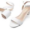 DREAM PAIRS Women’s Open Toe Ankle Strap Low Block Chunky Heels Sandals Party Dress Pumps Shoes(White/Pu)