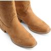 DREAM PAIRS Women’s Square Toe Cowboy Cowgirl Boots Pull On Low Chunky Heel Mid Calf Western Boots with Embroidered Stitched for Theme Party Country Concert(Tan)