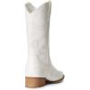 DREAM PAIRS Women’s Square Toe Cowboy Cowgirl Boots Pull On Low Chunky Heel Mid Calf Western Boots with Embroidered Stitched for Theme Party Country Concert(White)