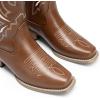 DREAM PAIRS Women’s Square Toe Cowboy Cowgirl Boots Pull On Low Chunky Heel Mid Calf Western Boots with Embroidered Stitched for Theme Party Country Concert(Brown-1)