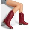DREAM PAIRS Women’s Square Toe Cowboy Cowgirl Boots Pull On Low Chunky Heel Mid Calf Western Boots with Embroidered Stitched for Theme Party Country Concert(Red)