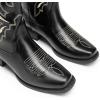DREAM PAIRS Women’s Square Toe Cowboy Cowgirl Boots Pull On Low Chunky Heel Mid Calf Western Boots with Embroidered Stitched for Theme Party Country Concert(Black-1)