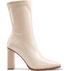 DREAM PAIRS Women’s Square Toe Gogo Boots Elastic Ankle Boots High Chunky Block Heel Mid Calf Boots(Beige White/Pu)
