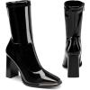 DREAM PAIRS Women’s Square Toe Gogo Boots Elastic Ankle Boots High Chunky Block Heel Mid Calf Boots(Black/Pu)