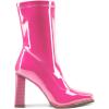 DREAM PAIRS Women’s Square Toe Gogo Boots Elastic Ankle Boots High Chunky Block Heel Mid Calf Boots(Hot Pink-pat)