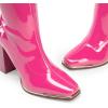 DREAM PAIRS Women’s Square Toe Gogo Boots Elastic Ankle Boots High Chunky Block Heel Mid Calf Boots(Hot Pink-pat)