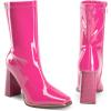 DREAM PAIRS Women’s Square Toe Gogo Boots Elastic Ankle Boots High Chunky Block Heel Mid Calf Boots(Hot Pink-pat)