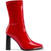 DREAM PAIRS Women’s Square Toe Gogo Boots Elastic Ankle Boots High Chunky Block Heel Mid Calf Boots(Red/Pu)