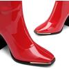 DREAM PAIRS Women’s Square Toe Gogo Boots Elastic Ankle Boots High Chunky Block Heel Mid Calf Boots(Red/Pu)