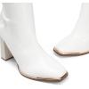 DREAM PAIRS Women’s Square Toe Gogo Boots Elastic Ankle Boots High Chunky Block Heel Mid Calf Boots(White-pat)
