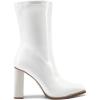 DREAM PAIRS Women’s Square Toe Gogo Boots Elastic Ankle Boots High Chunky Block Heel Mid Calf Boots(White-pat)