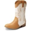 DREAM PAIRS Cowgirl Boots for Girls Boys Cowboy Boots Kids Western Embroidered Mid Calf Riding Shoes with Walking Heel Toddler/Little Kid/Big Kid(Beige/Camel)