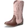DREAM PAIRS Cowgirl Boots for Girls Boys Cowboy Boots Kids Western Embroidered Mid Calf Riding Shoes with Walking Heel Toddler/Little Kid/Big Kid(Pink/Brown)