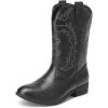 DREAM PAIRS Cowgirl Cowboy Western Boots Girls Mid Calf Riding Shoes Little Kid/Big Kid(Black)