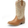 DREAM PAIRS Cowgirl Cowboy Western Boots Girls Mid Calf Riding Shoes Little Kid/Big Kid(Gold/Brown)