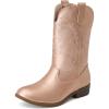 DREAM PAIRS Cowgirl Cowboy Western Boots Girls Mid Calf Riding Shoes Little Kid/Big Kid(Rose Gold)