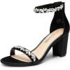 DREAM PAIRS Women’s Chunk Low Heel Pump Sandals(Black-satin)