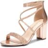 DREAM PAIRS Women’s Chunk Low Heel Pump Sandals(Champagne-pu)