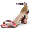 DREAM PAIRS Women’s Chunk Low Heel Pump Sandals(Floral)