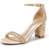 DREAM PAIRS Women’s Chunk Low Heel Pump Sandals(Gold/Rhinestone)
