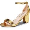 DREAM PAIRS Women’s Chunk Low Heel Pump Sandals(Gold-metallic)