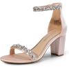 DREAM PAIRS Women’s Chunk Low Heel Pump Sandals(Nude Pink-satin)