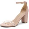 DREAM PAIRS Women’s Chunk Low Heel Pump Sandals(Nude/Clear)