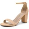 DREAM PAIRS Women’s Chunk Low Heel Pump Sandals(Nude/Nubuck)