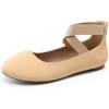 DREAM PAIRS Women’s Comfortable Fashion Elastic Ankle Straps Flats Shoes(Nude-nubuck)