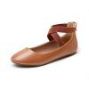 DREAM PAIRS Women’s Comfortable Fashion Elastic Ankle Straps Flats Shoes(Tan/Pu)
