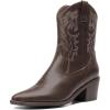 DREAM PAIRS Women’s Cowboy Boots, Pointed Toe Chunky Heel, Zipper Pull-On Stitched Western Ankle Boots(Dark Brown)