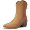 DREAM PAIRS Women’s Cowboy Boots, Pointed Toe Chunky Heel, Zipper Pull-On Stitched Western Ankle Boots(Khaki-pu)